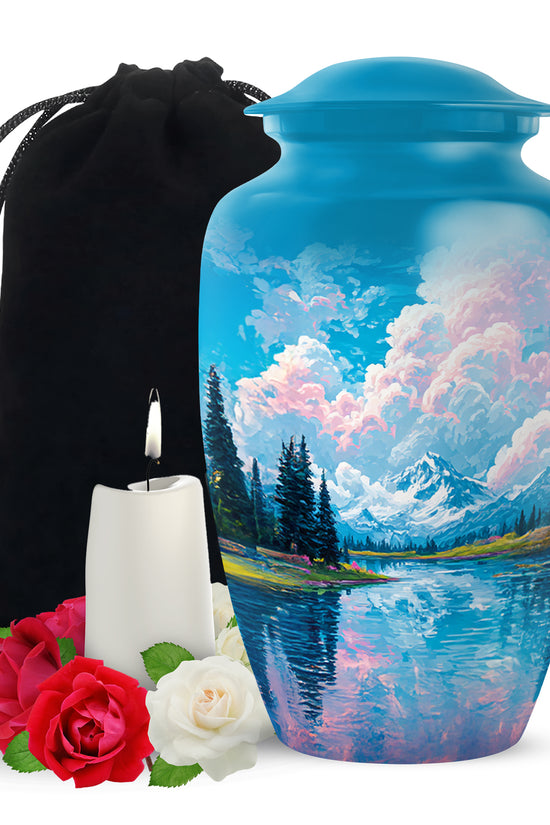 Beautiful Mountain Cremation Urn - Peaceful Nature Memorial Urn For Human Ashes