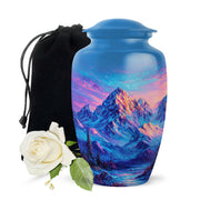 Snow Mountain Landscape Urn - Beautiful Sunset Memorial Urn For Human Ashes