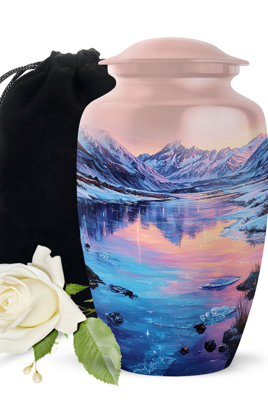 Snow Lake Memorial Urn For Ashes - Mountain Funeral Urn For Burial