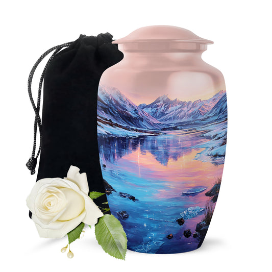 Snow Lake Memorial Urn For Ashes - Mountain Funeral Urn For Burial