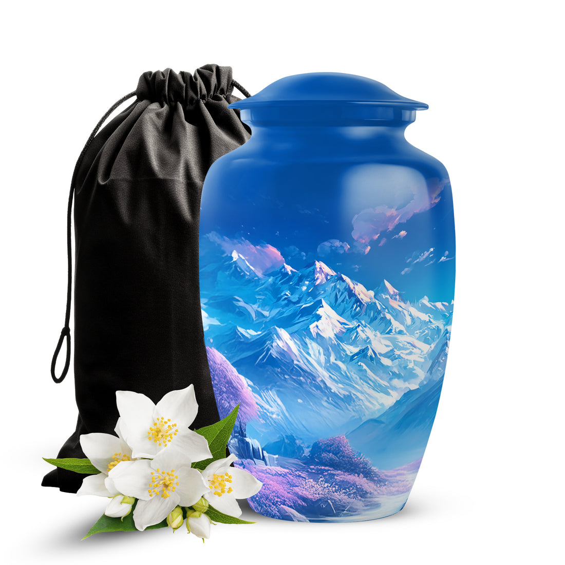 Beautiful Snow Mountain Funeral Urn For Ashes - Blue Large Memorial Urn For Ashes