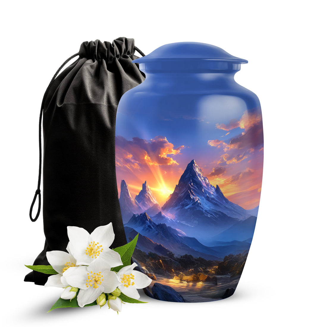 Beautiful Sunset Mountain Cremation Urn - Serene Aluminium Funeral Urn For Adult Ashes
