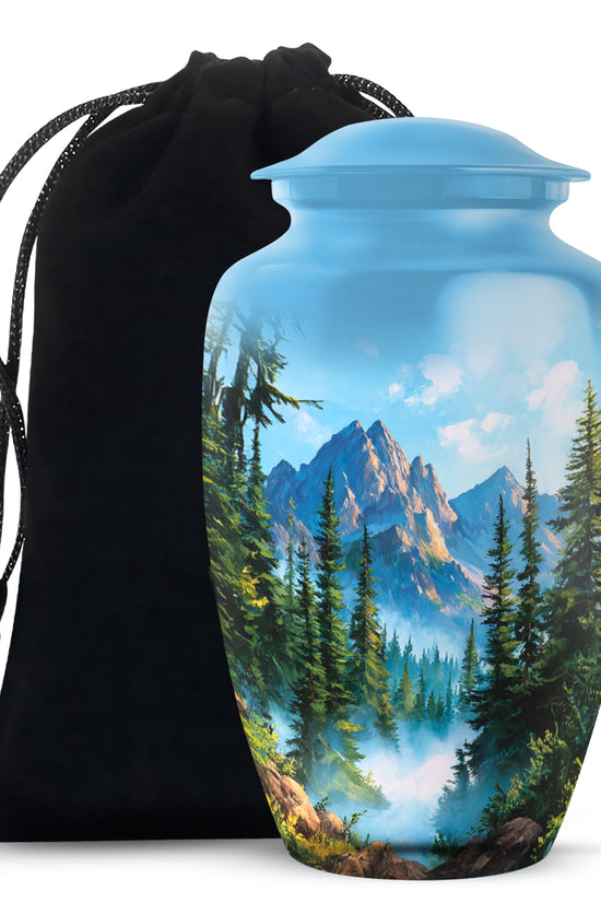 Forest Mountain Funeral Urn - Peaceful Nature Memorial Urn For Human Ashes