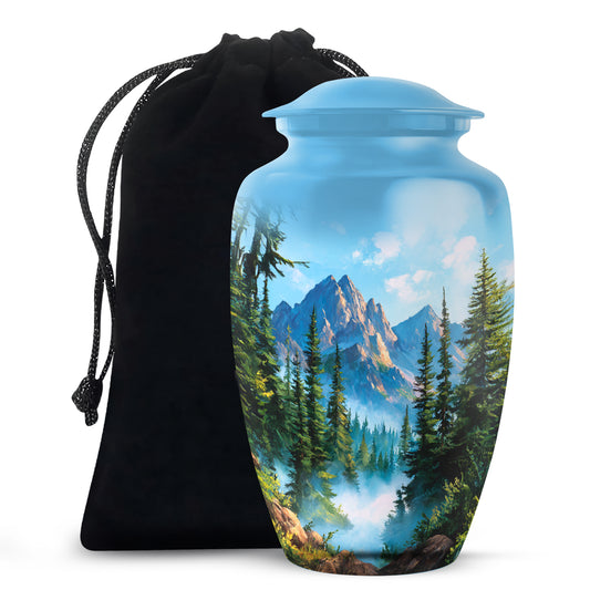 Forest Mountain Funeral Urn - Peaceful Nature Memorial Urn For Human Ashes
