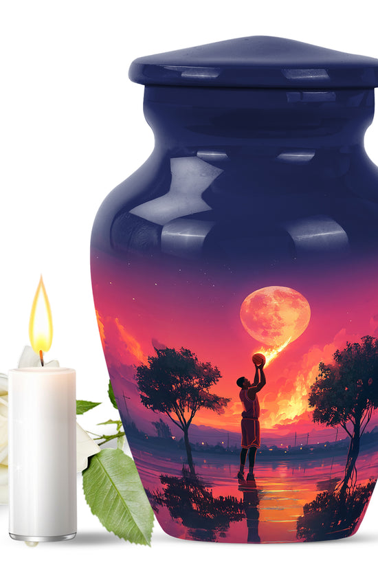 Blue Basketball Devotion Cremation Urns for Human Ashes - 10-inch, 200 cu in - Yatskia