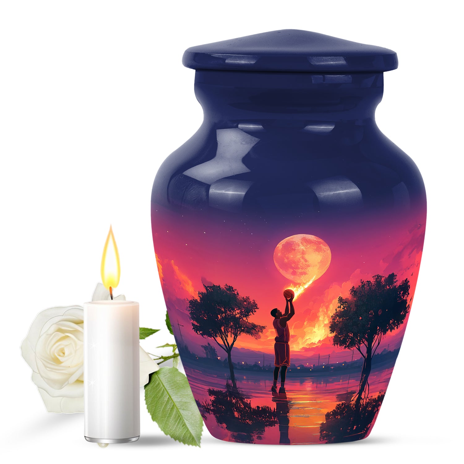 Blue Basketball Devotion Cremation Urns for Human Ashes - 10-inch, 200 cu in - Yatskia