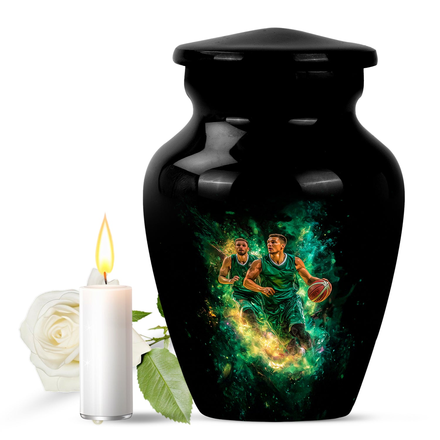 Black Basketball Cremation Urns - Opulent Legacy 10-inch, 200 cu in - Yatskia