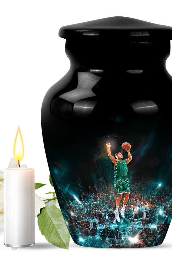 Resplendent Black Basketball Cremation Urn for Ashes - 10-inch, 200 cu in - Yatskia