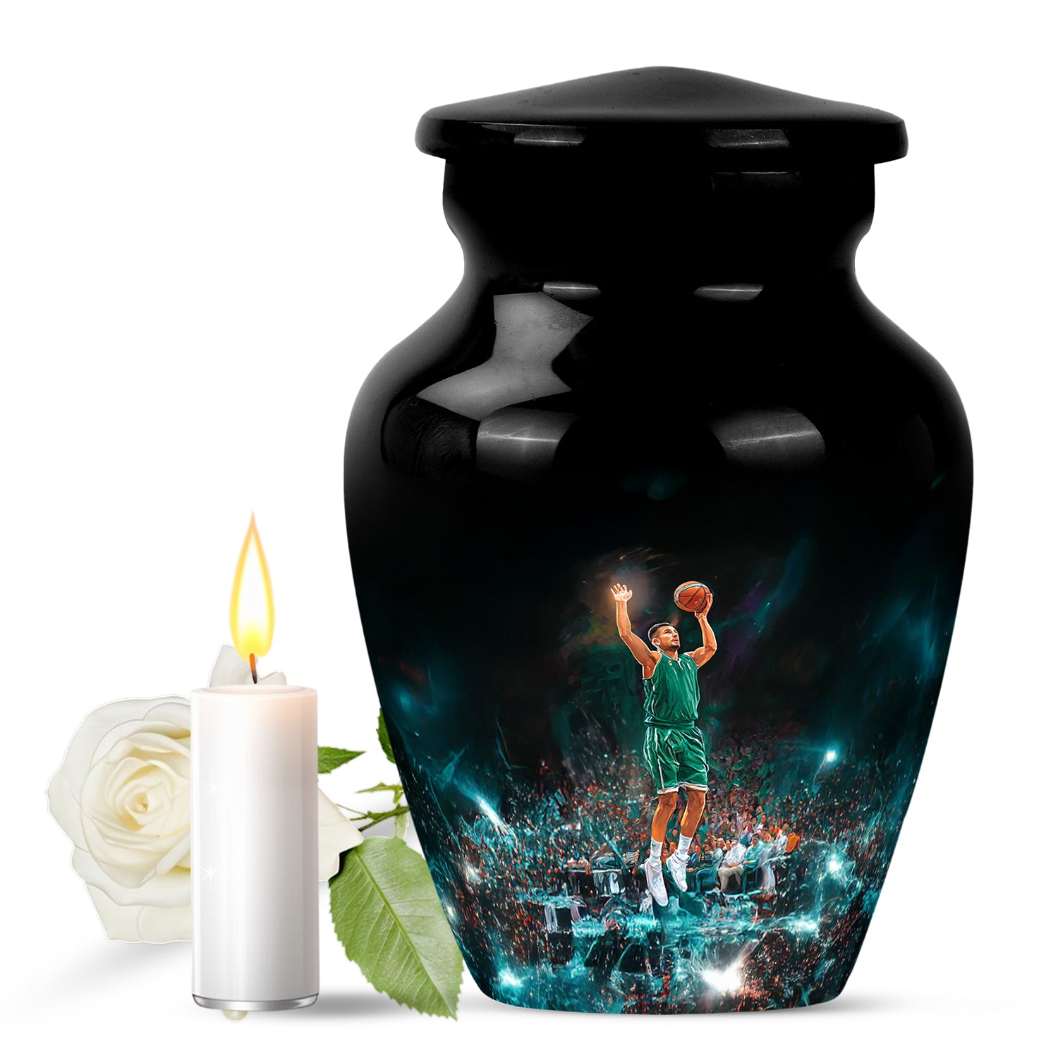 Resplendent Black Basketball Cremation Urn for Ashes - 10-inch, 200 cu in - Yatskia