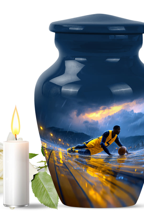 Personalized Elegant Basketball Cremation Urns - Blue 10-inch, 200 cu in - Yatskia