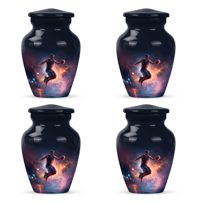 Dusty Blue Basketball Cremation Urn side profile showing urn shape - timeless basketball motif etched into premium metal - 10 inch aluminum urn for cremated remains