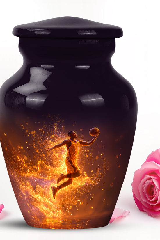 Black Basketball Commemoration Cremation Urns for Human Ashes - 10-inch, 200 cu in - Yatskia