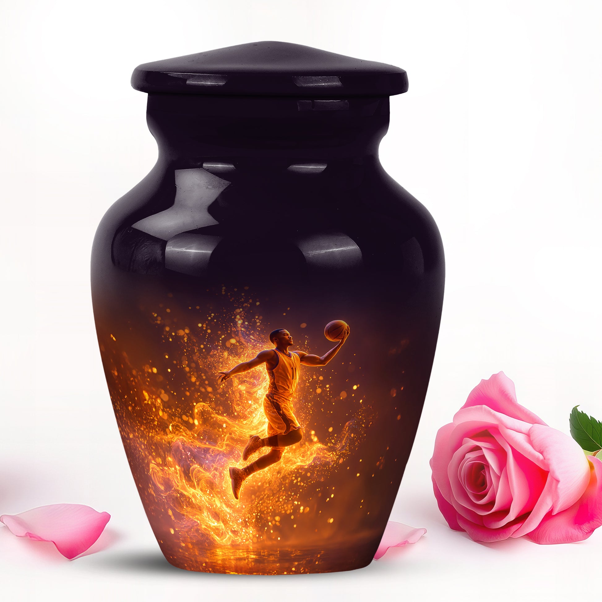 Black Basketball Commemoration Cremation Urns for Human Ashes - 10-inch, 200 cu in - Yatskia