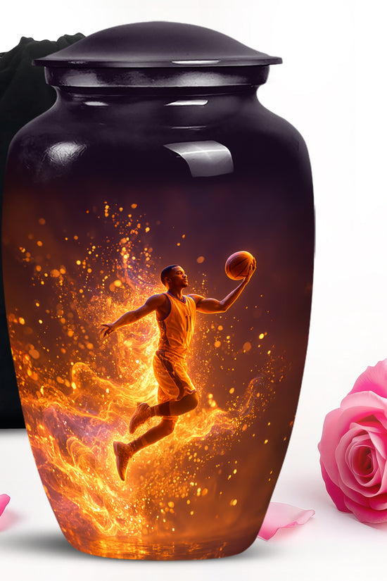 Fire Basketball Funeral Urn - Decorative Cremation Urn For Burial Ashes