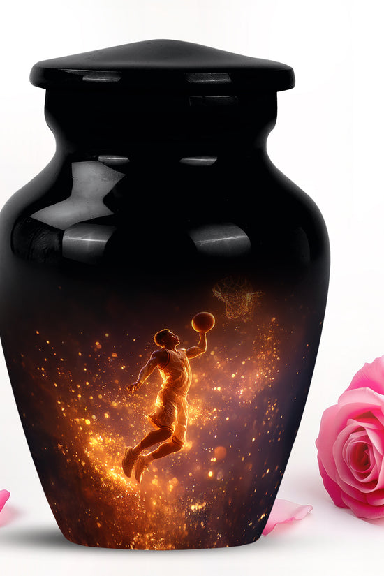 Personalized Black Revered Basketball Cremation Urns for Human Ashes - 10-inch, 200 cu in - Yatskia