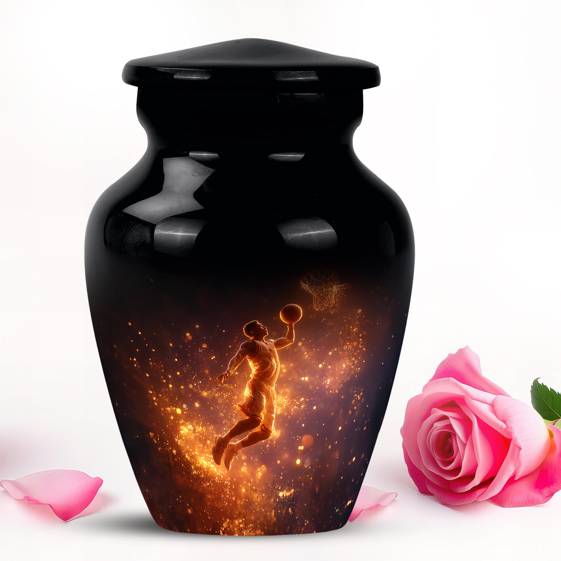 Personalized Black Revered Basketball Cremation Urns for Human Ashes - 10-inch, 200 cu in - Yatskia