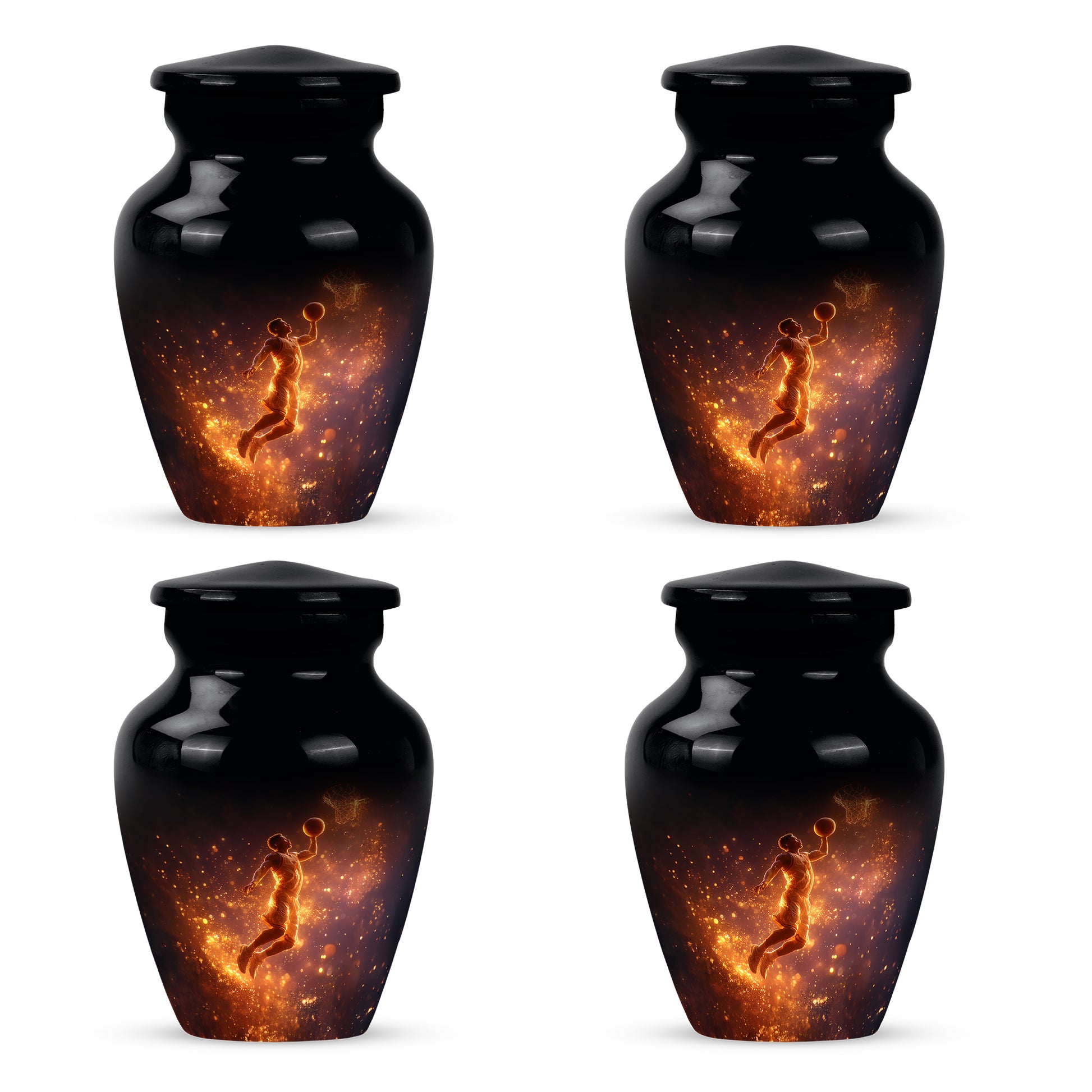 Charcoal Black Basketball Cremation Urn side profile showing urn shape - traditional basketball engraving with hand-polished finish - 10 inch aluminum urn for cremated remains