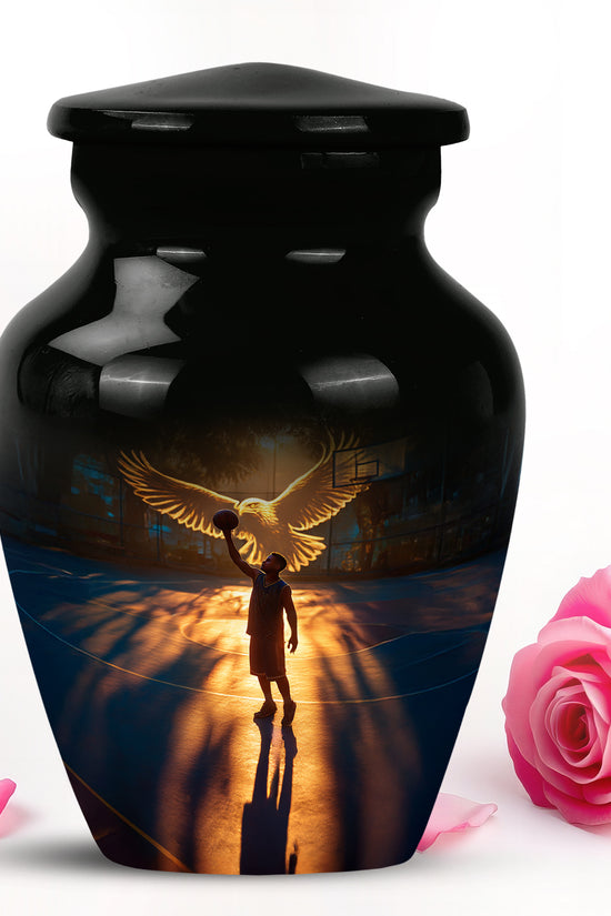 Dignified Black Basketball Cremation Urn for Ashes - 10-inch, 200 cu in - Yatskia