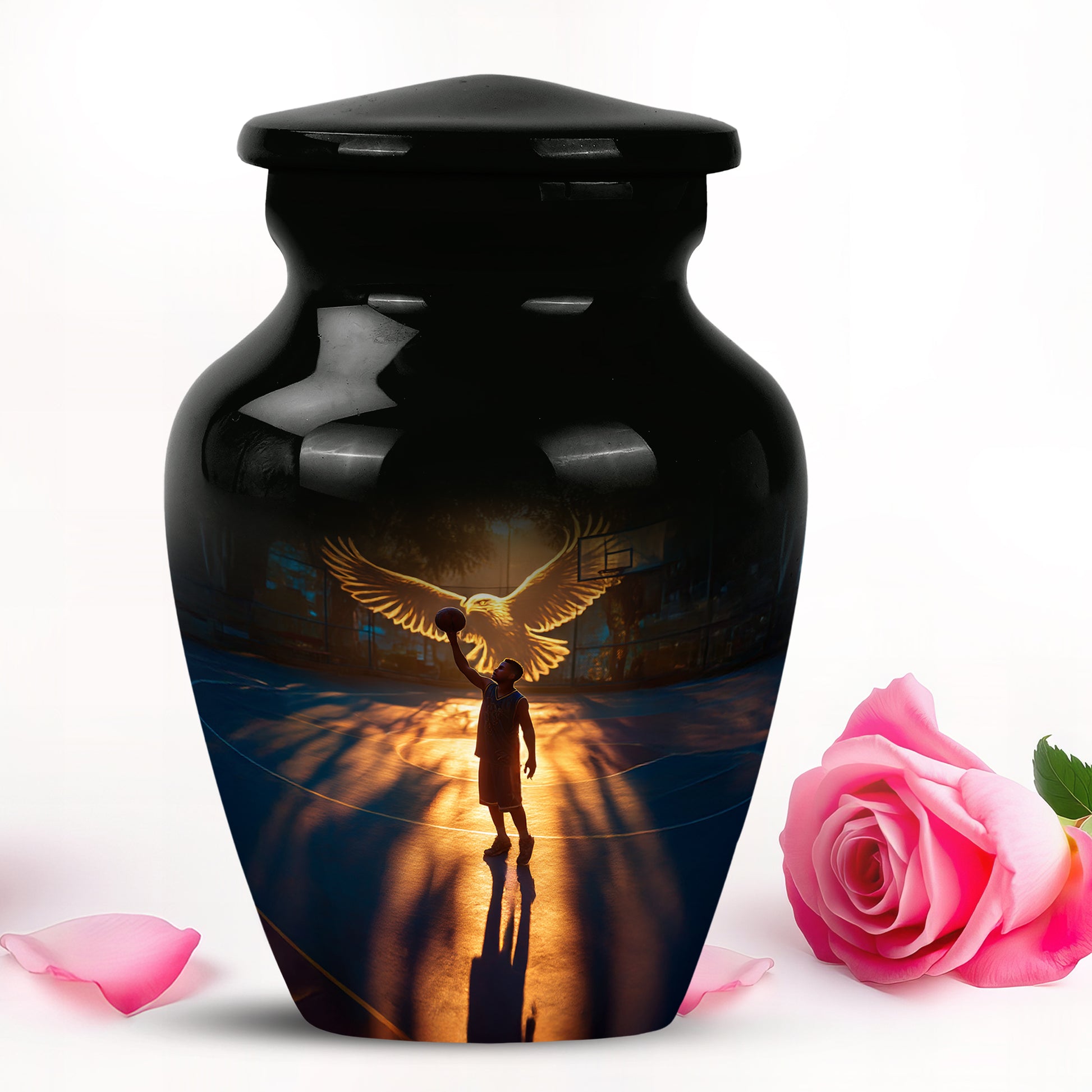 Dignified Black Basketball Cremation Urn for Ashes - 10-inch, 200 cu in - Yatskia