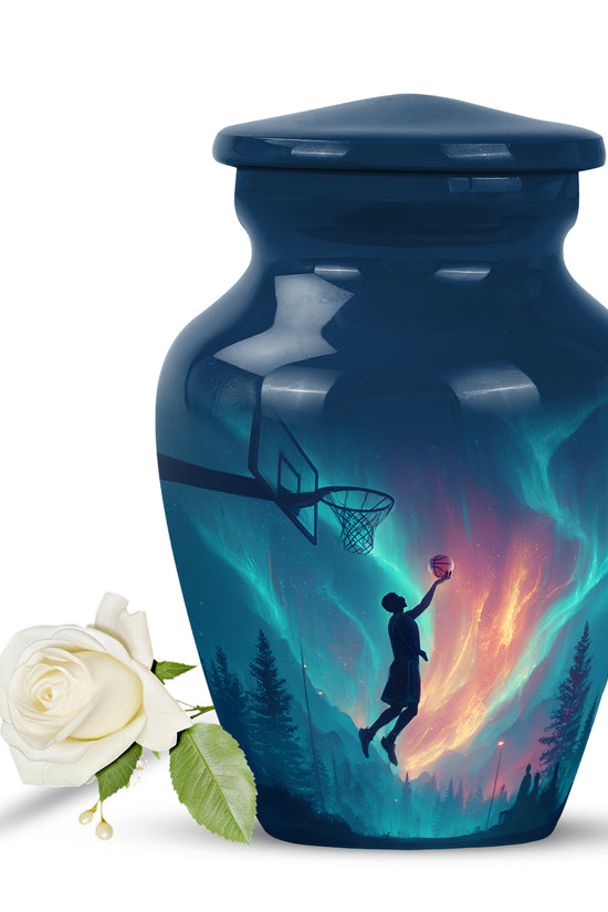 Stunning Blue Basketball Commemoration Urn for Human Ashes - 10-inch, 200 cu in - Yatskia