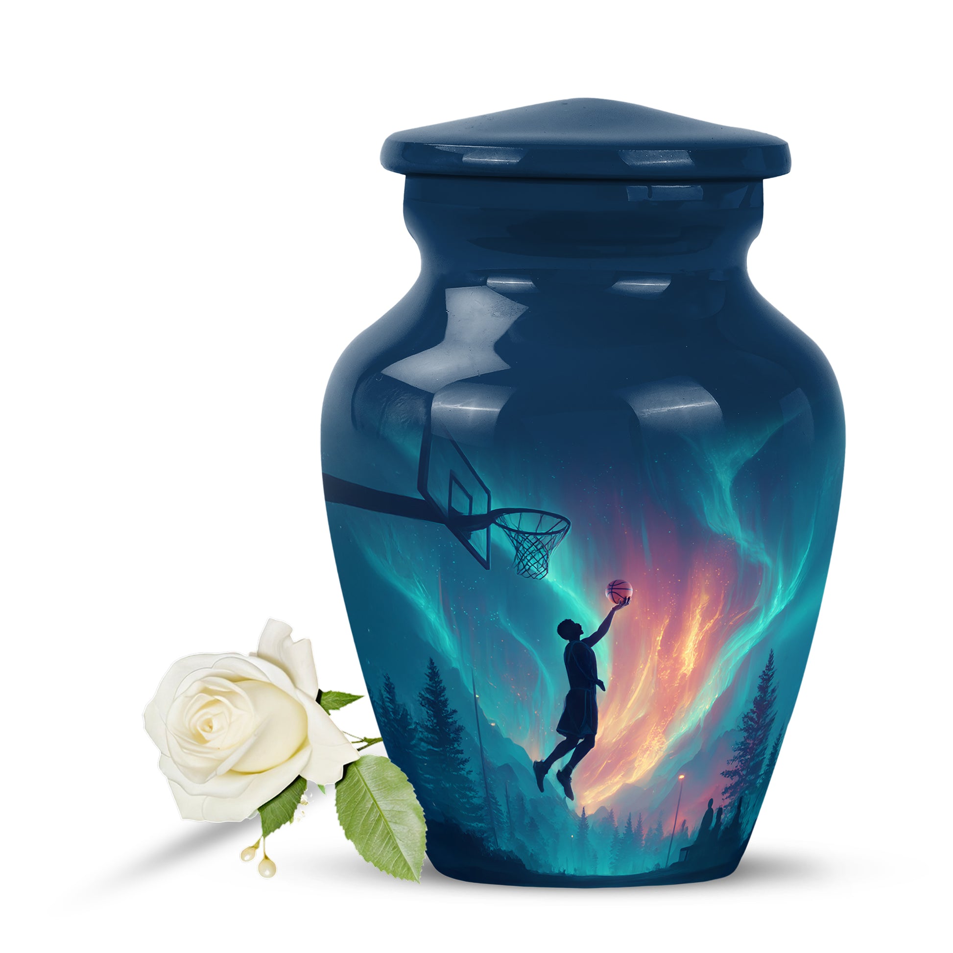 Stunning Blue Basketball Commemoration Urn for Human Ashes - 10-inch, 200 cu in - Yatskia