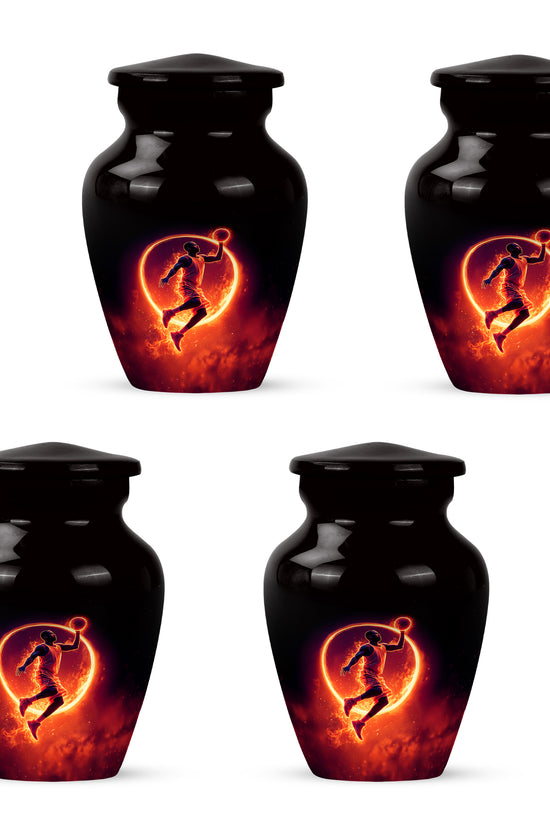 Midnight Black Basketball Cremation Urn side profile showing urn shape - elegant classic basketball relief with fine detailing - 10 inch aluminum urn for cremated remains