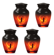 Dark Black Basketball Cremation Urn side profile showing urn shape - elegant classic basketball relief with fine detailing - 10 inch aluminum urn for cremated remains