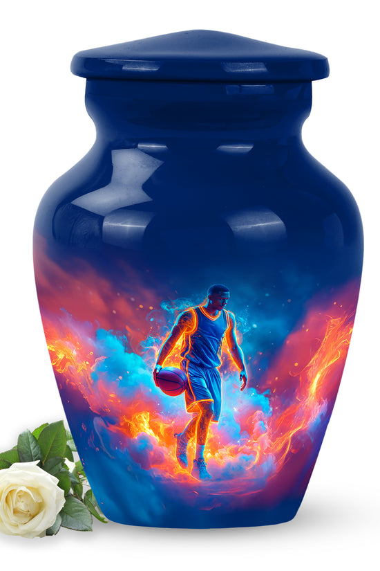 Radiant Basketball Memorial Cremation Urns - Blue 10-inch, 200 cu in - Yatskia