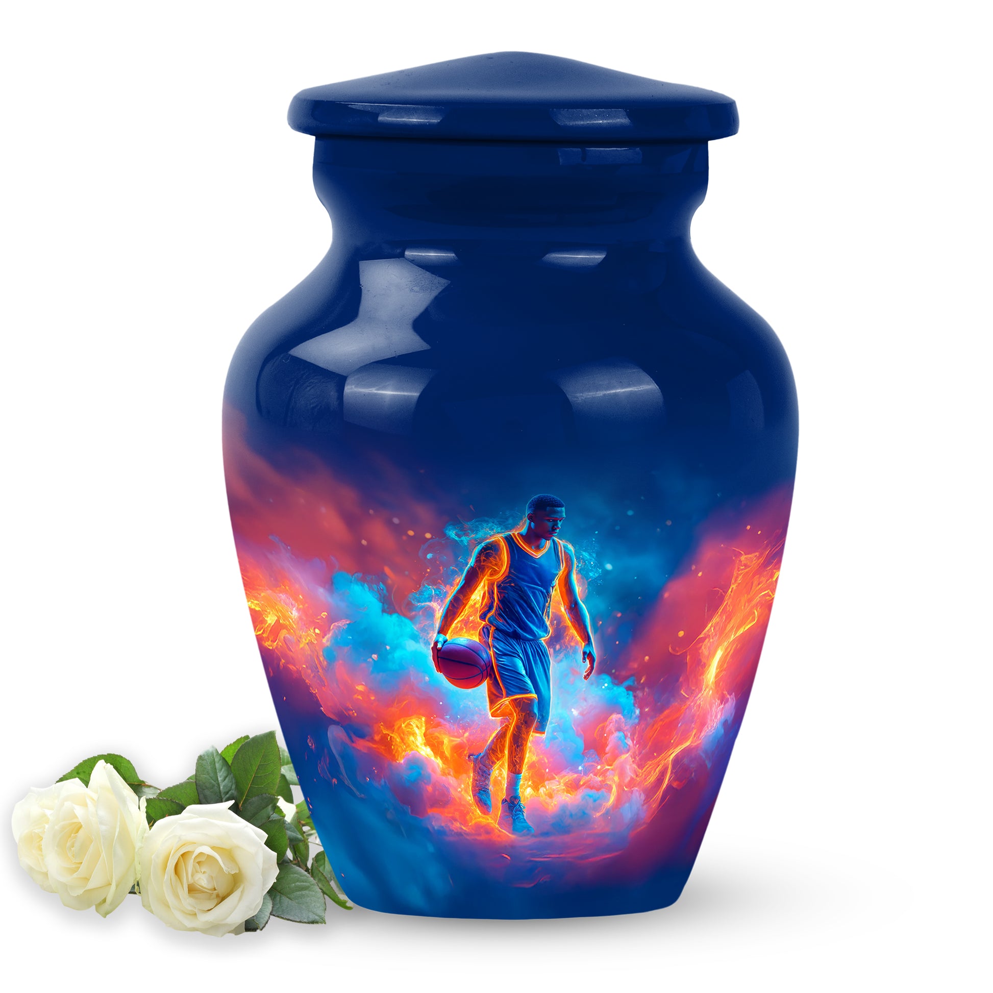 Radiant Basketball Memorial Cremation Urns - Blue 10-inch, 200 cu in - Yatskia