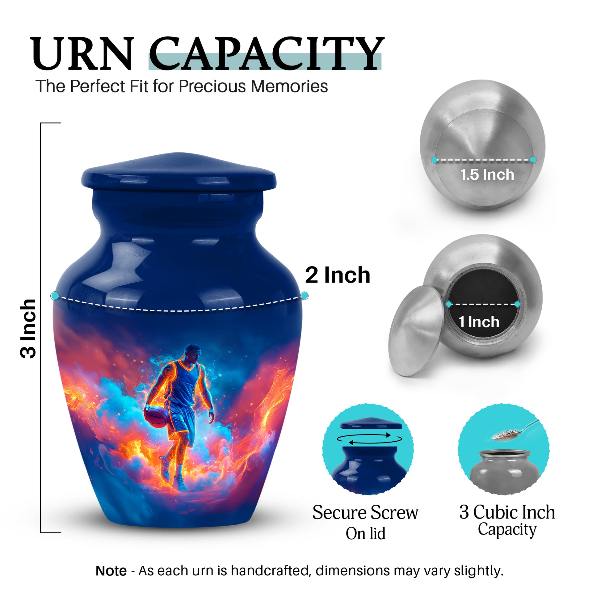 Pastel Blue Basketball Cremation Urn close-up of engraving and surface detail - timeless basketball motif etched into premium metal - mini keepsake memorial for portion of cremation ashes