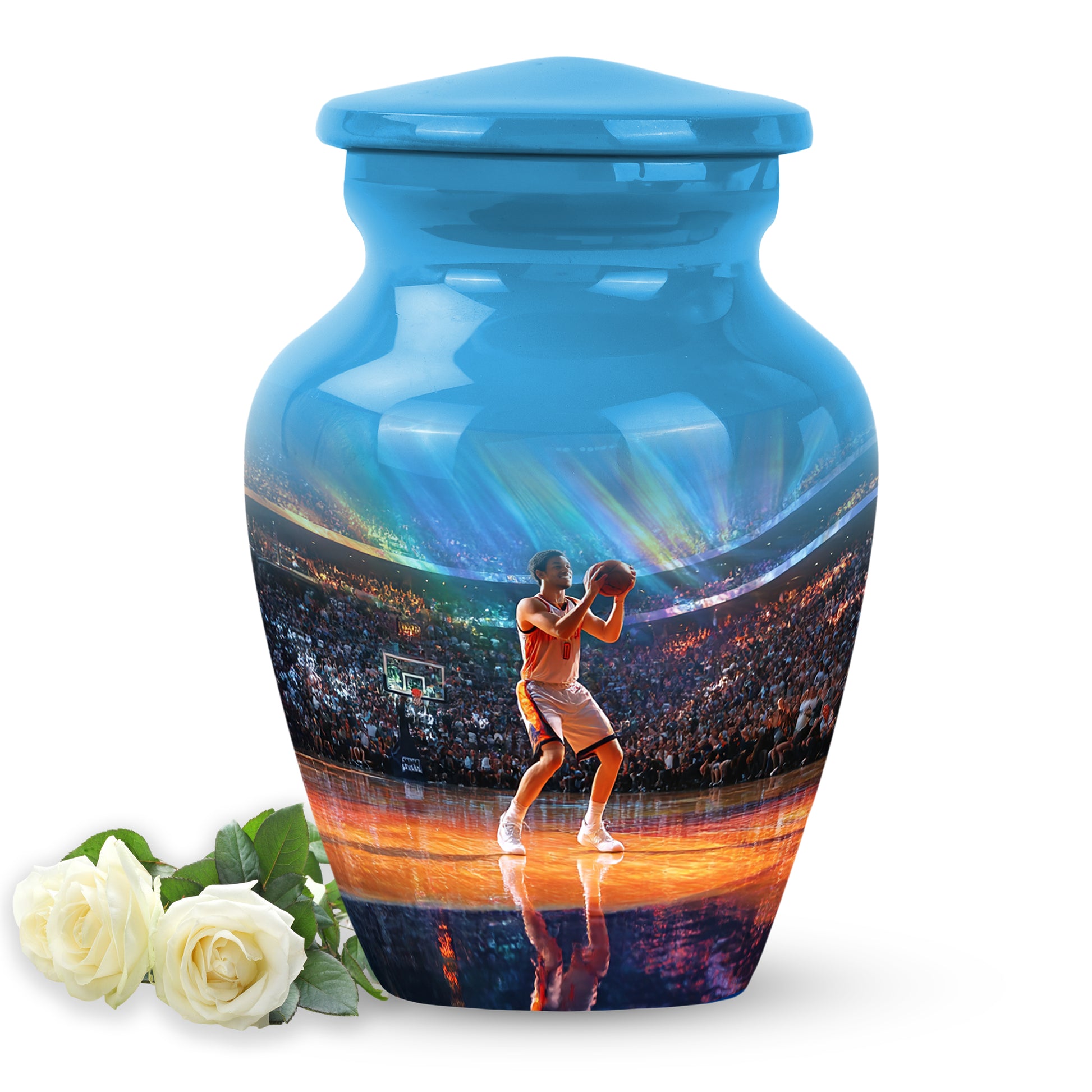Personalized Blue Cherished Basketball Cremation Urns for Human Ashes - 10-inch, 200 cu in - Yatskia
