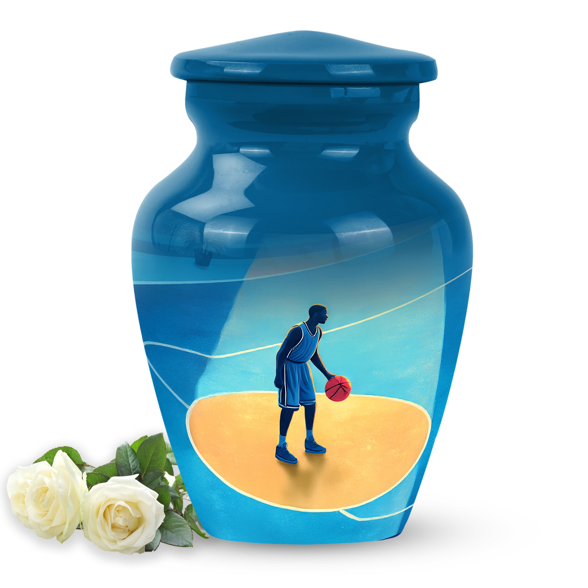 Personalized Blue Basketball Cremation Urns for Ashes - Peaceful 10-inch - Yatskia