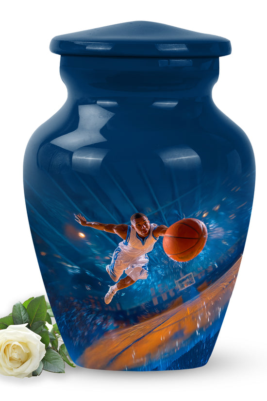 Radiant Basketball Memorial Cremation Urns - Blue 10-inch, 200 cu in - Yatskia