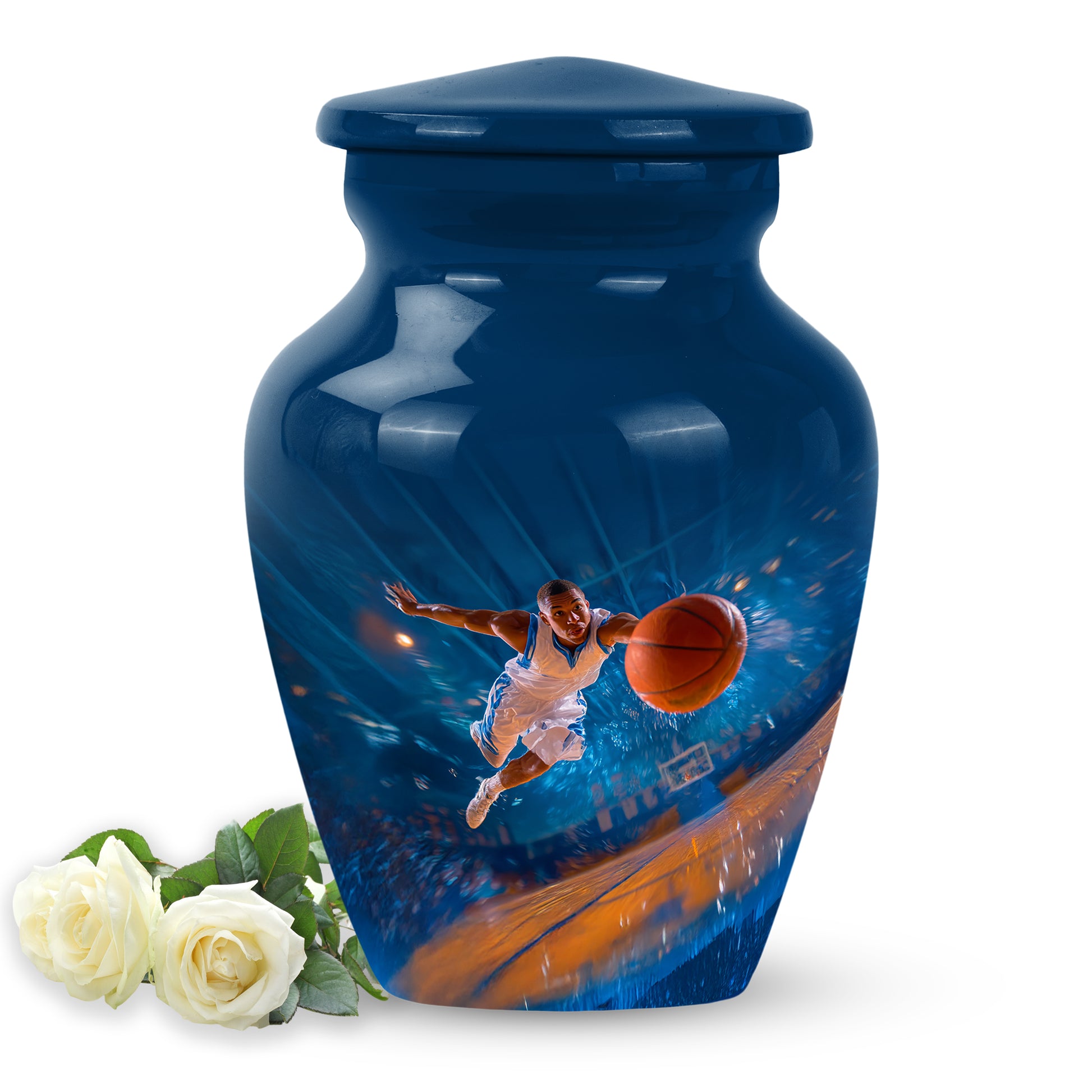Radiant Basketball Memorial Cremation Urns - Blue 10-inch, 200 cu in - Yatskia