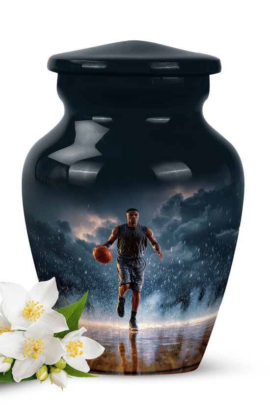 Hallowed Basketball Cremation Urns for Human Ashes - Blue 10-inch - Yatskia