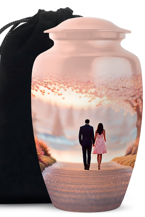 Couple Theme Cremation Urn - Pink Theme Memorial Urn For Loved Ones