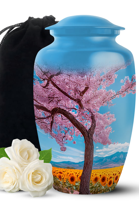 Cherry Tree Funeral Urn - Large Aluminium Memorial Urn For Burial Ashes
