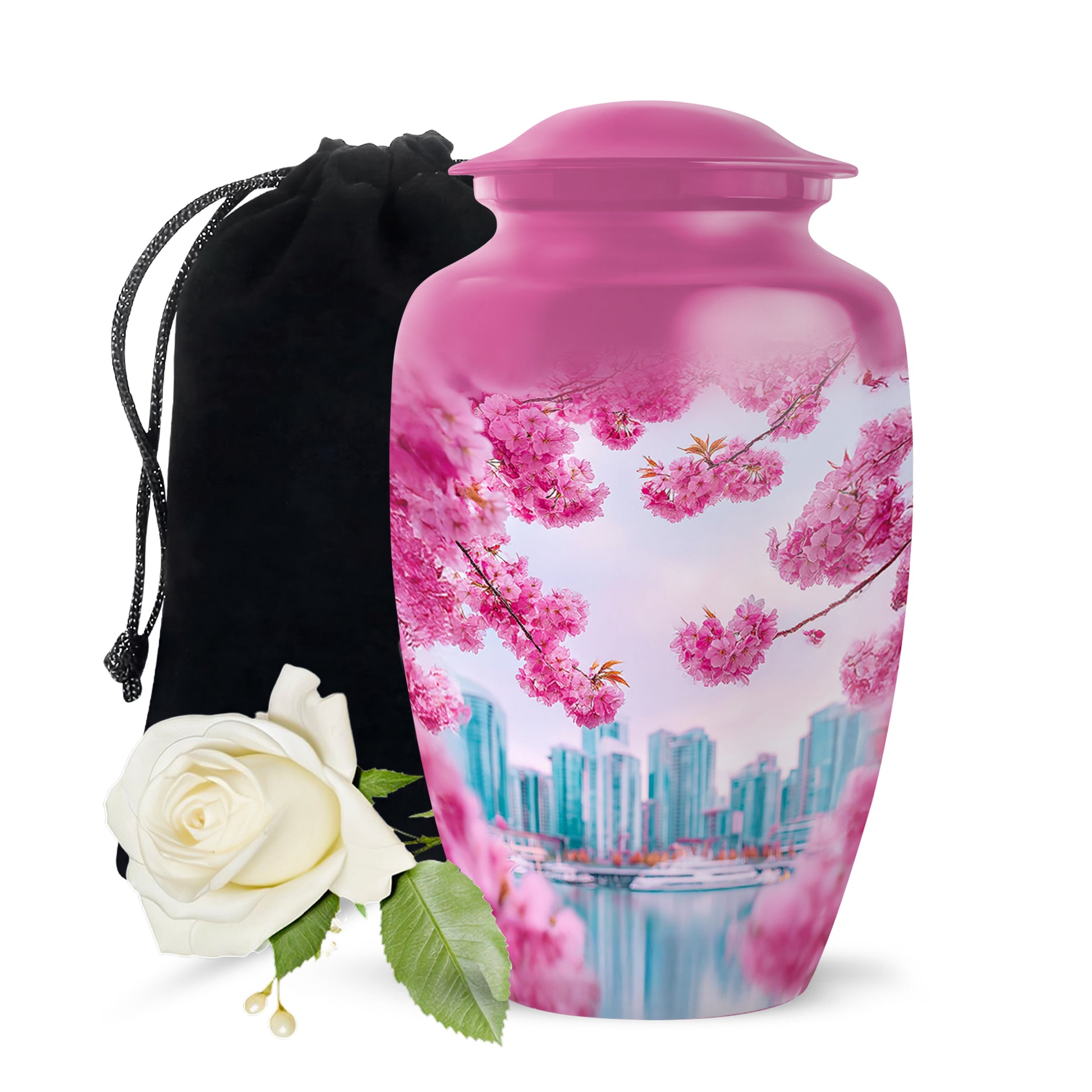 Cherry Blossom Cremation Urn- Pink Floral Memorial Urn For Burial