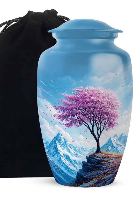 Cherry Blossom Tree Funeral Urn - Mountain Memorial Urn For Ashes