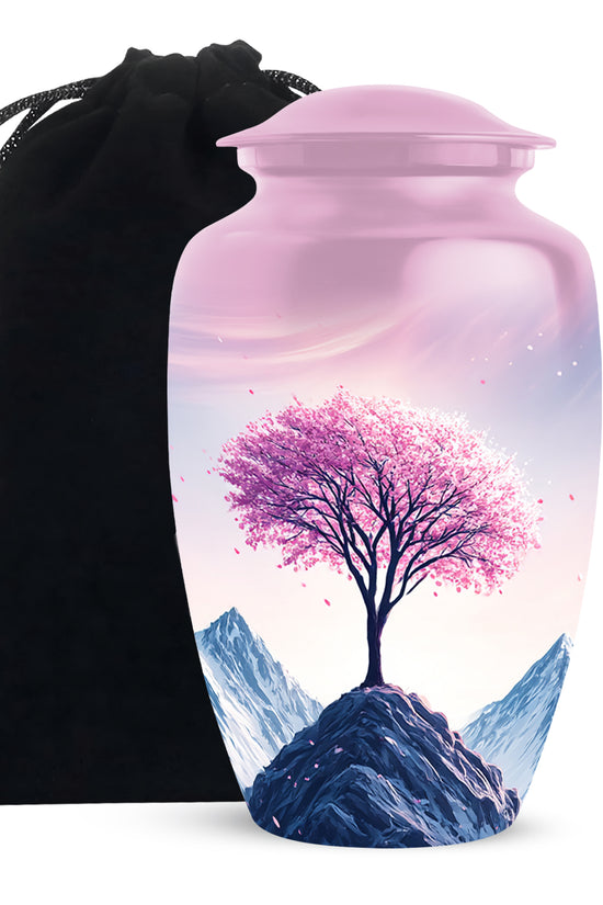 Floral Tree Peak Cremation Urn – Pink Blossom Memorial Urn For Ashes