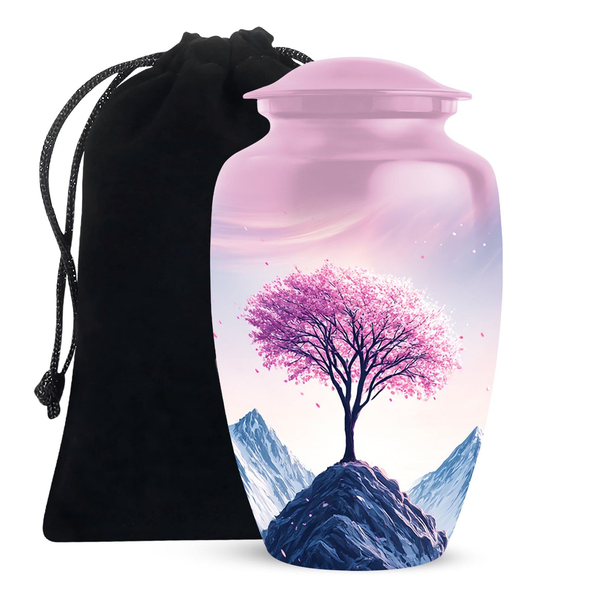 Floral Tree Peak Cremation Urn – Pink Blossom Memorial Urn For Ashes