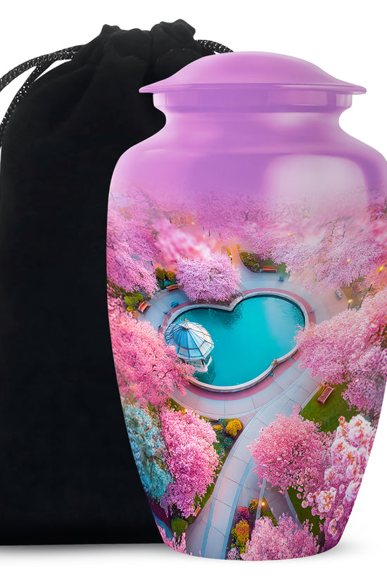 Beautiful Cherry Blossom Funeral Urn - Pink Aluminium Urn For Mother