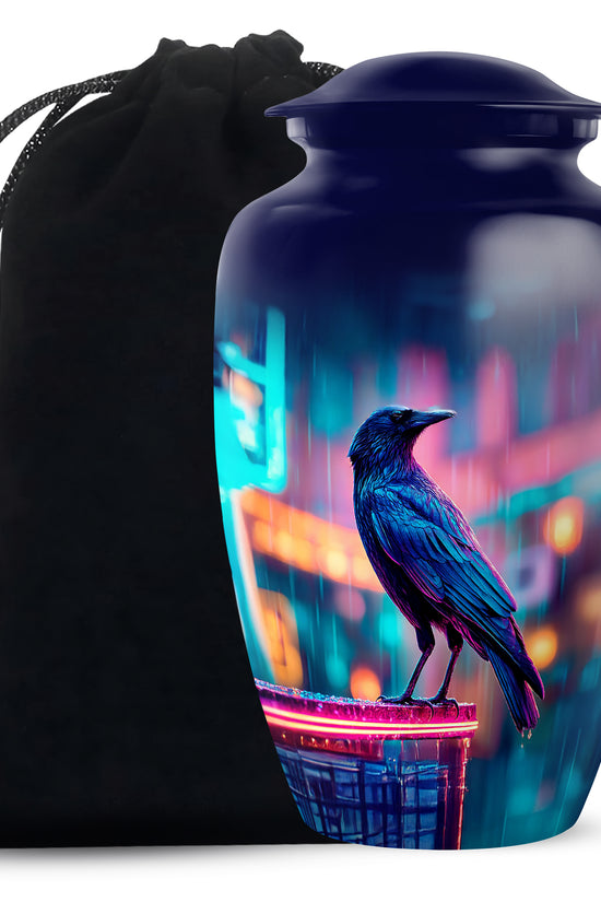 Neon Raven Cremation Urn - Funeral Urn For Human Ashes