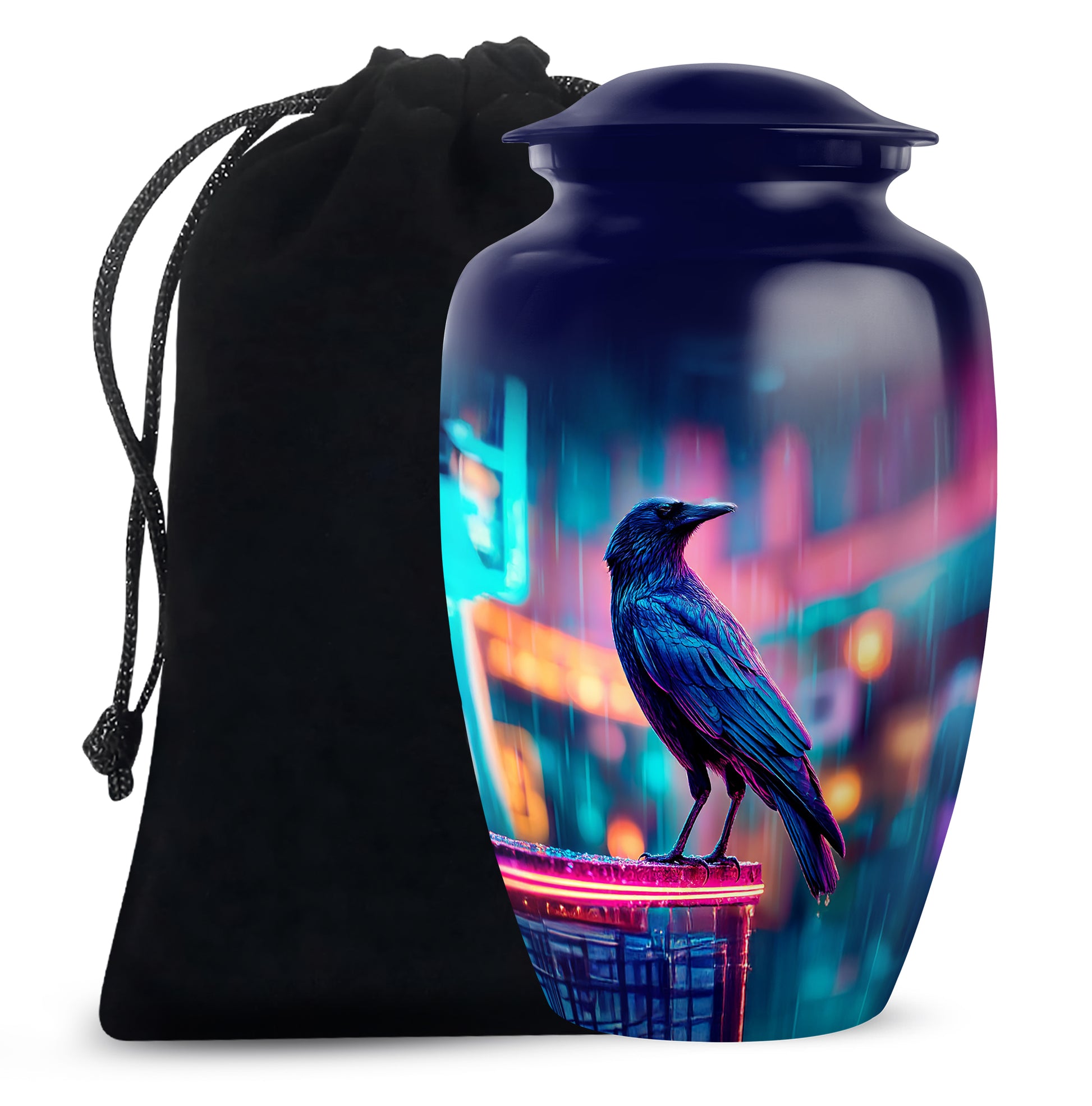 Neon Raven Cremation Urn - Funeral Urn For Human Ashes