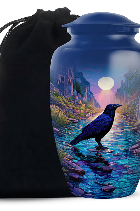 Moonlight Raven Cremation Urn - Elegant Funeral Urn For Ashes