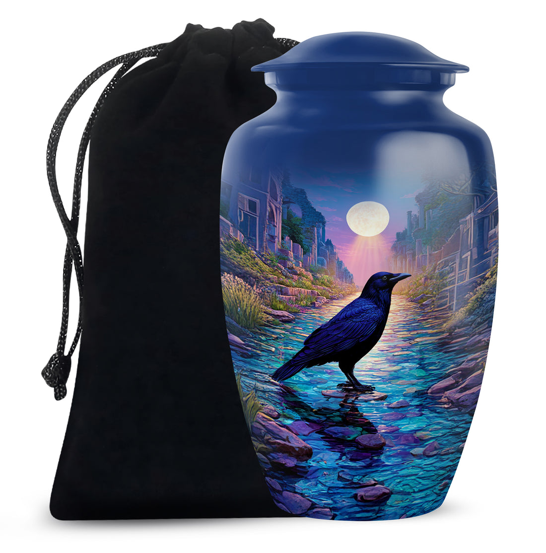Moonlight Raven Cremation Urn - Elegant Funeral Urn For Ashes
