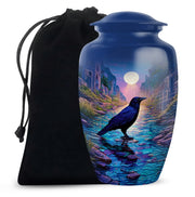 Moonlight Raven Cremation Urn - Elegant Funeral Urn For Ashes