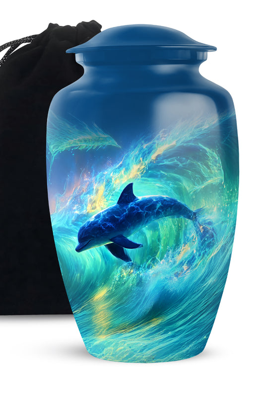 Blue Dolphin Memorial Urn - Ocean Theme Cremation Urn For Loved Ones