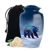 Blue Bear Cremation Urn - Tribal Wildlife Memorial Urn For Ashes