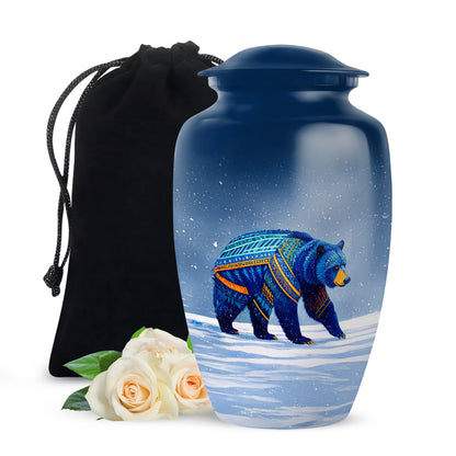 Blue Bear Cremation Urn - Tribal Wildlife Memorial Urn For Ashes